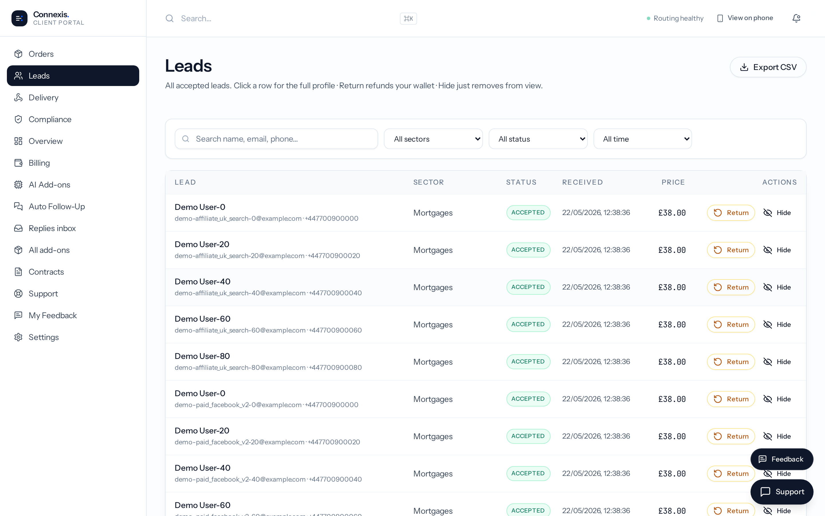 Leads feed screenshot