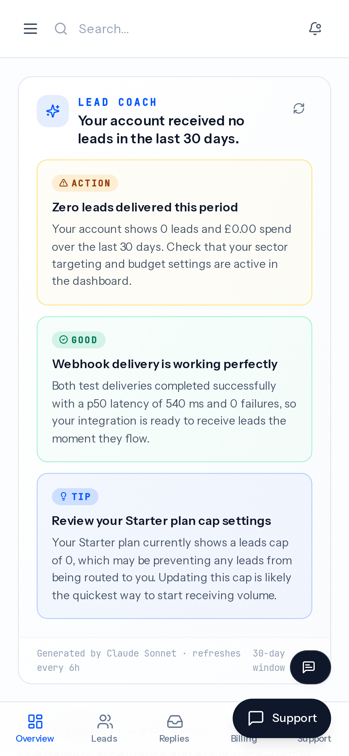 Overview — Connexis mobile view